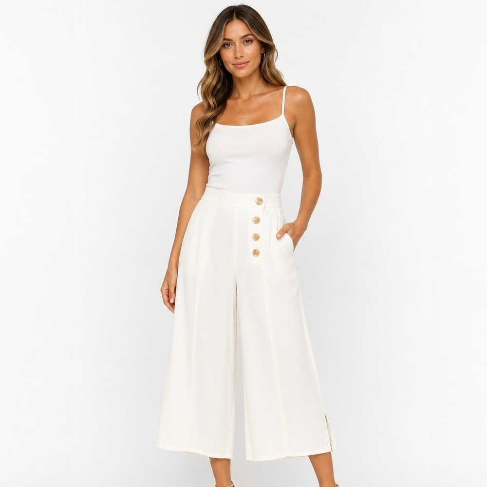 Sfera Womens New M Cream Wide Leg Side Button Culotte Pants Coastal Resort